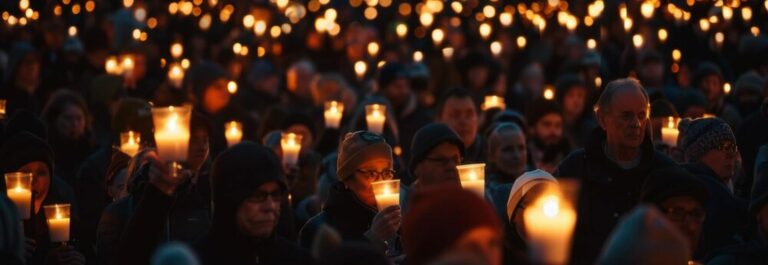 Groupe de personnes recueillies lors d'un hommage collectif